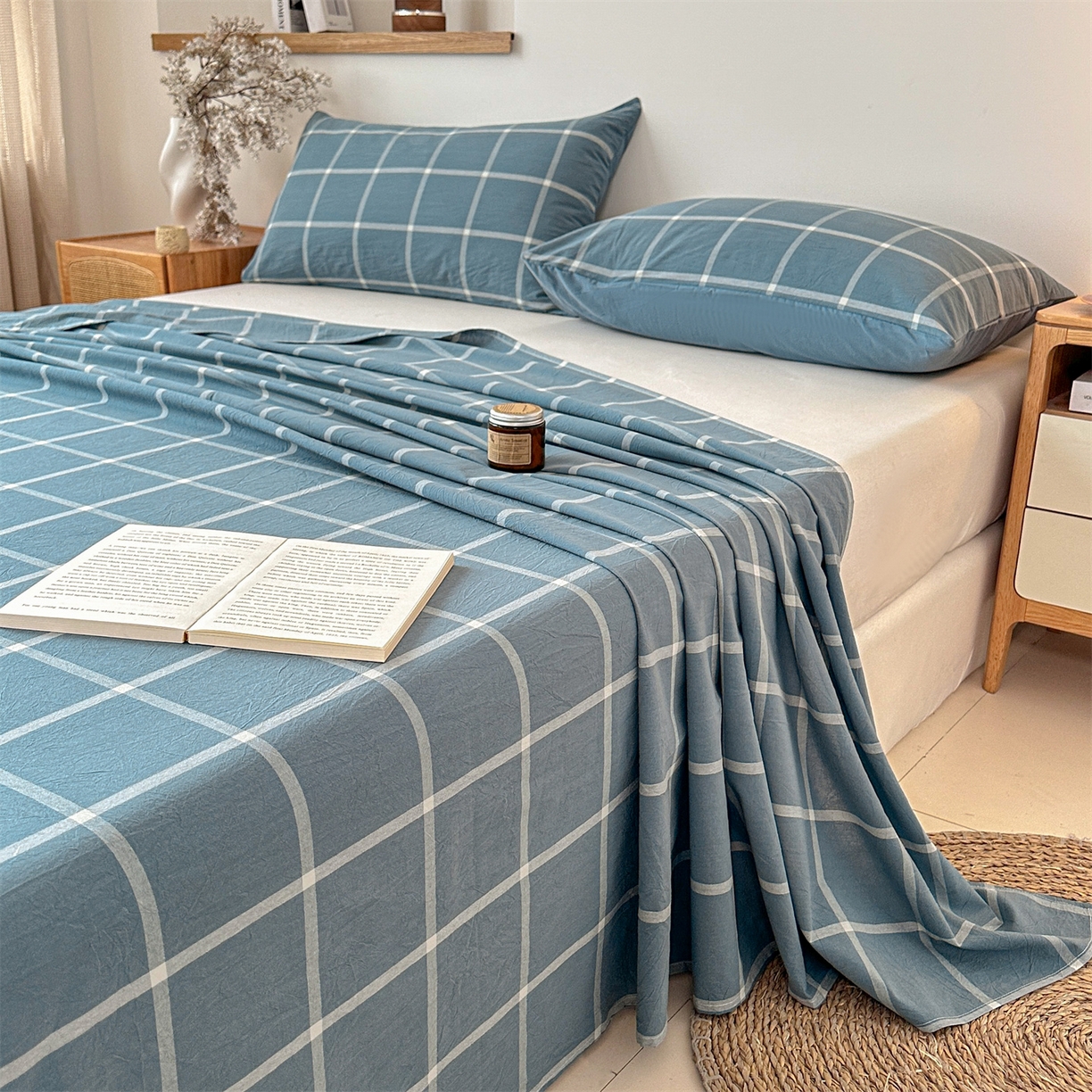 91家纺网 家纺一手货源 找家纺 （总）盛秋2025新款A类亲肤水洗格子单床单