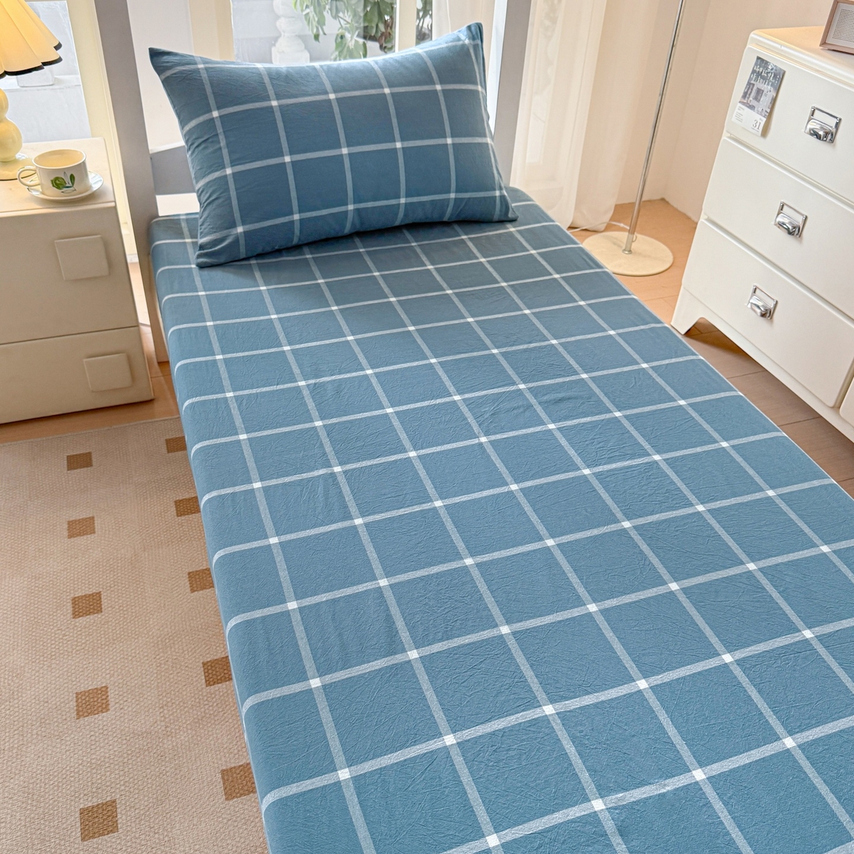 91家纺网 家纺一手货源 找家纺 （总）盛秋2025新款A类亲肤水洗格子单床单