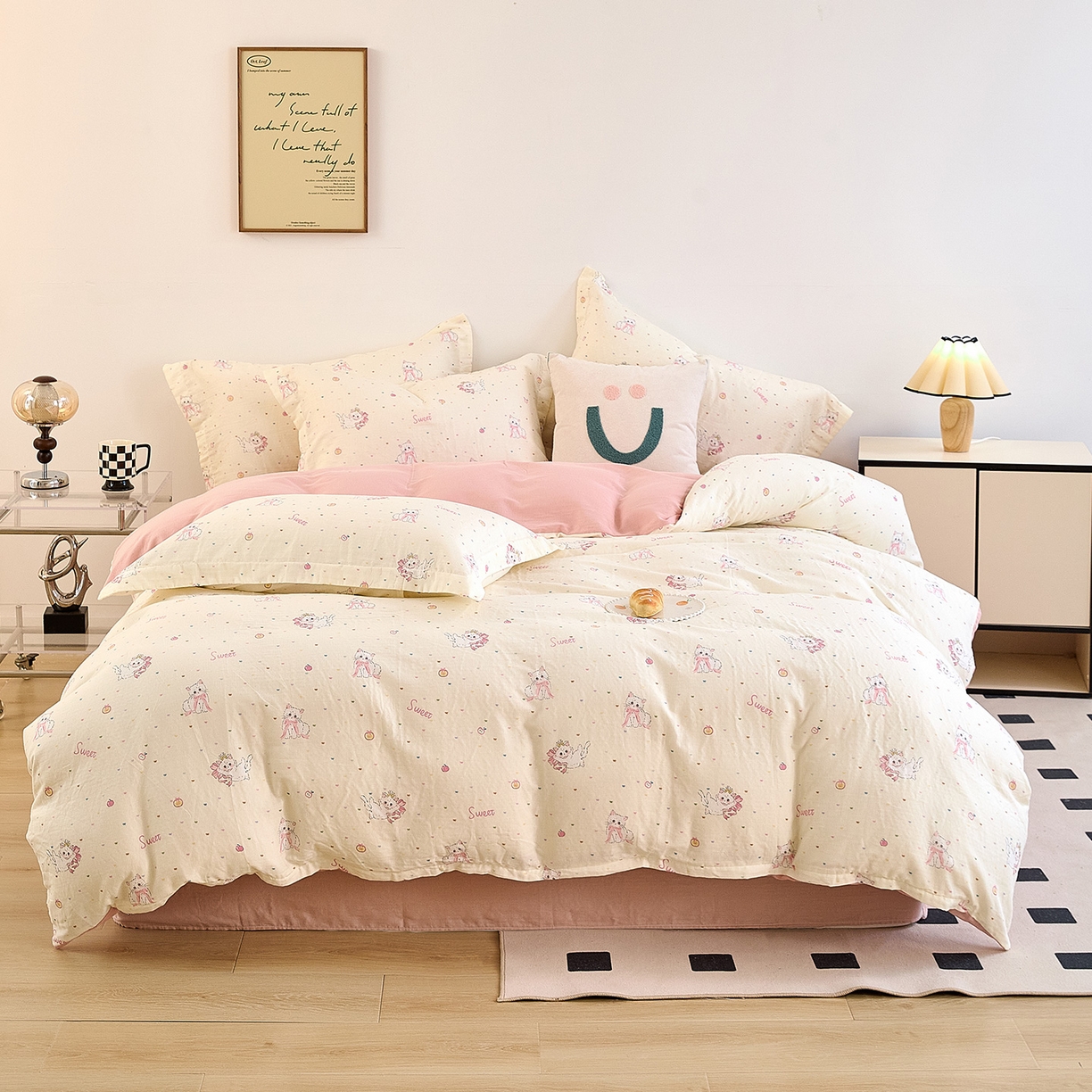 91家纺网 家纺一手货源 找家纺 锦罗绣 2025新款全棉双层纱印花单被套（第二批） 精灵猫咪