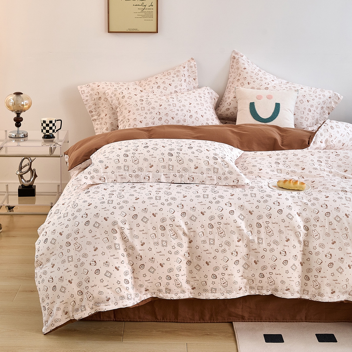 91家纺网 家纺一手货源 找家纺 锦罗绣 2025新款全棉双层纱印花单被套（第二批） 咖啡兔