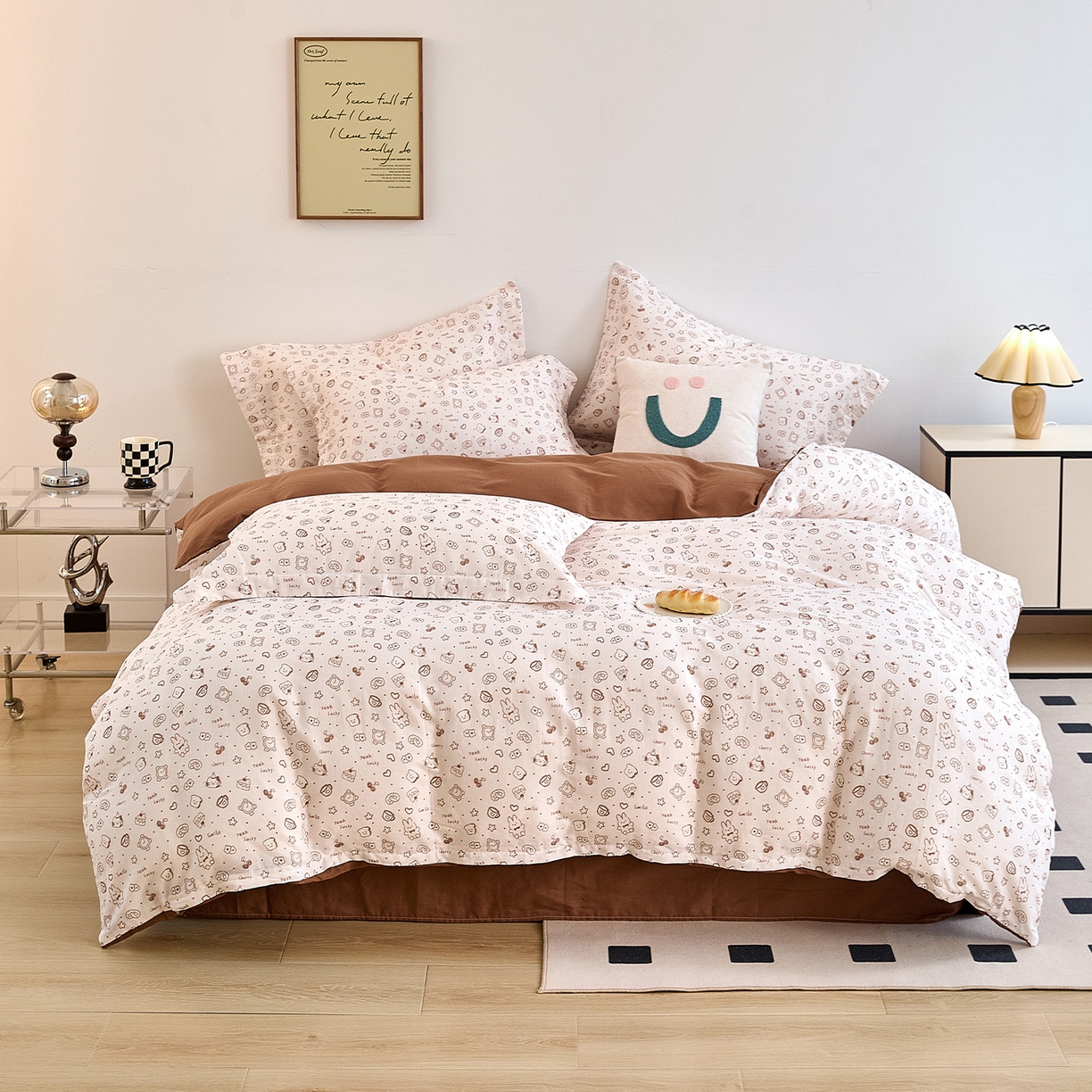 91家纺网 家纺一手货源 找家纺 锦罗绣 2025新款全棉双层纱印花单被套（第二批） 咖啡兔