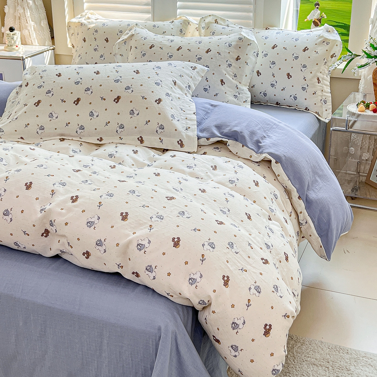 91家纺网 家纺一手货源 找家纺 锦罗绣 2025新款全棉双层纱印花单被套（第二批） 浪漫独角兽