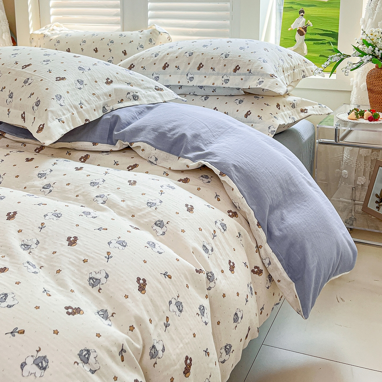 91家纺网 家纺一手货源 找家纺 锦罗绣 2025新款全棉双层纱印花单被套（第二批） 浪漫独角兽