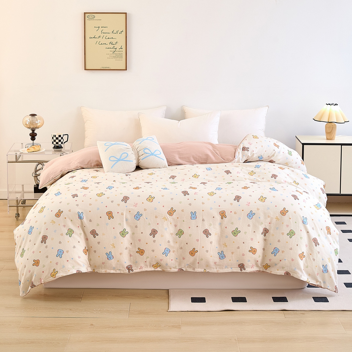 锦罗绣 2025新款全棉双层纱印花单被套（第二批） 小兔园