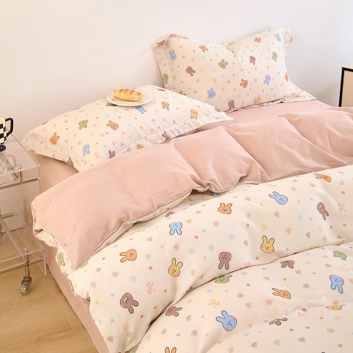 91家纺网 家纺一手货源 找家纺 锦罗绣 2025新款全棉双层纱印花单被套（第二批） 小兔园