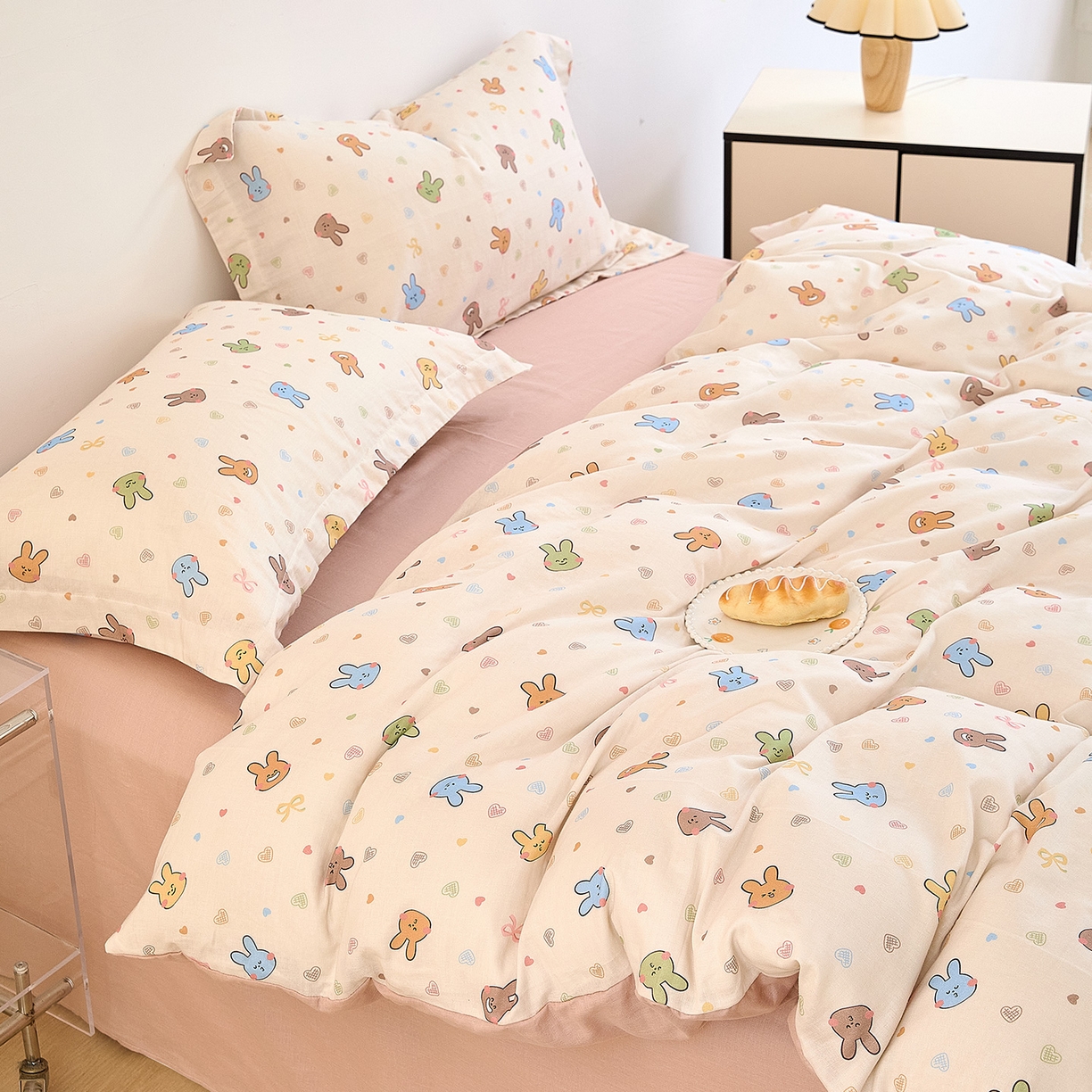 91家纺网 家纺一手货源 找家纺 锦罗绣 2025新款全棉双层纱印花单被套（第二批） 小兔园