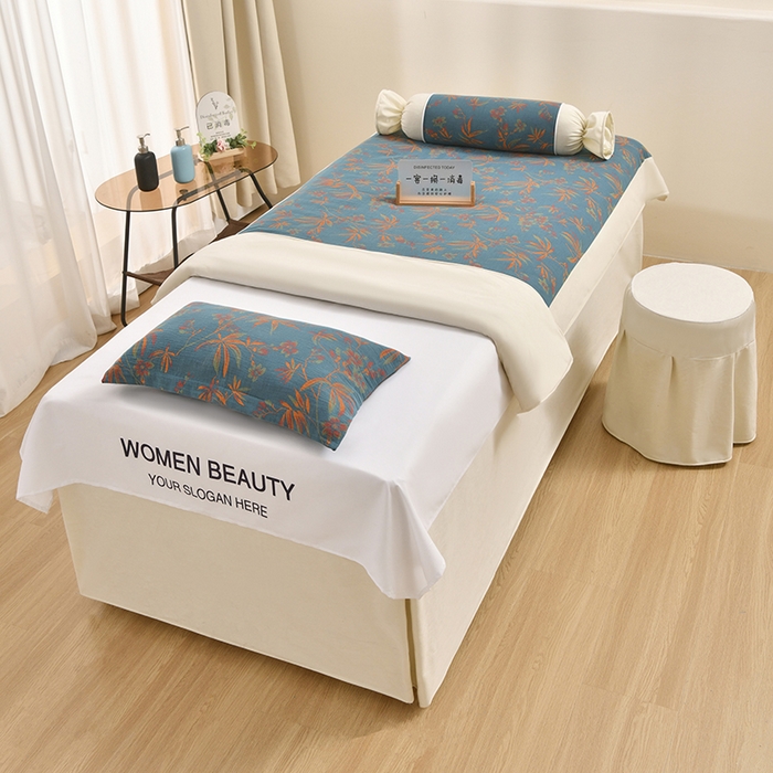 不打烊家纺 2025新款全棉有氧双层纱羊毛尼美容床罩系列套件-叶繁枝茂 叶繁枝茂-米白