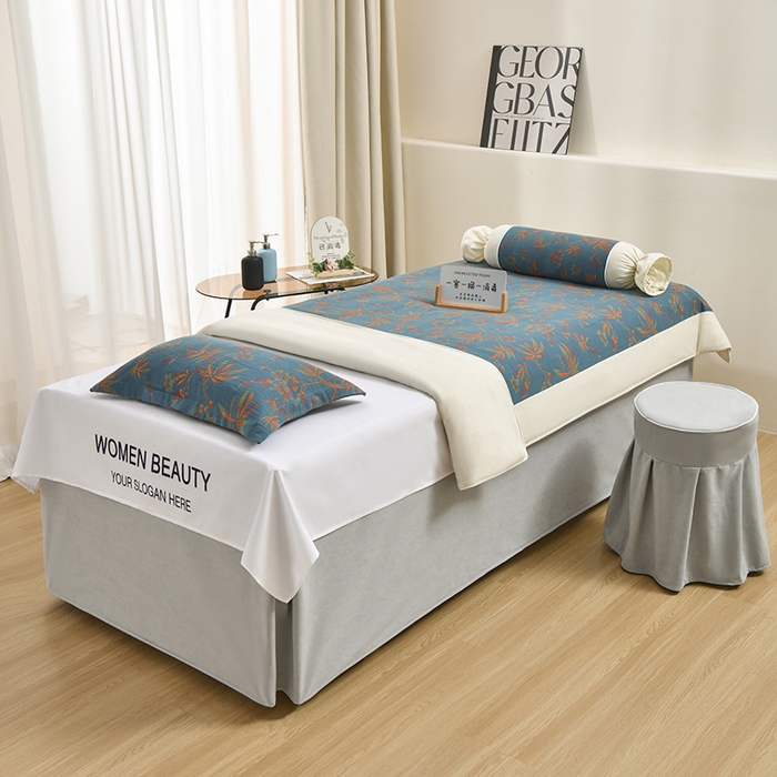 91家纺网 家纺一手货源 找家纺 不打烊家纺 2025新款全棉有氧双层纱羊毛尼美容床罩系列套件-叶繁枝茂 叶繁枝茂-灰色