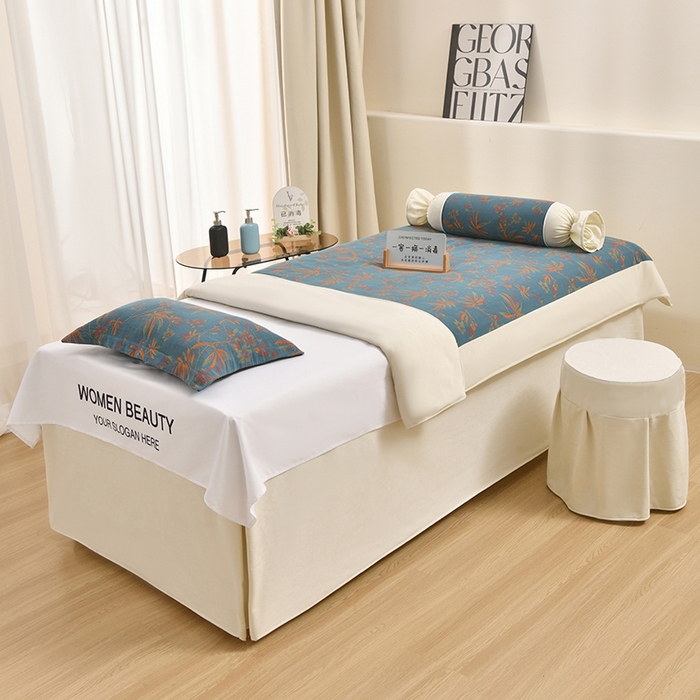 91家纺网 家纺一手货源 找家纺 不打烊家纺 2025新款全棉有氧双层纱羊毛尼美容床罩系列套件-叶繁枝茂 叶繁枝茂-米白