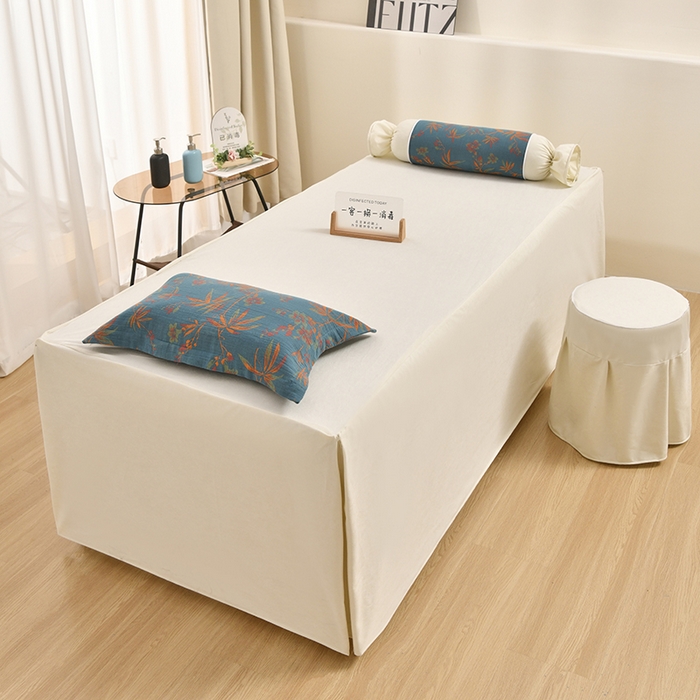 91家纺网 家纺一手货源 找家纺 不打烊家纺 2025新款全棉有氧双层纱羊毛尼美容床罩系列套件-叶繁枝茂 叶繁枝茂-米白