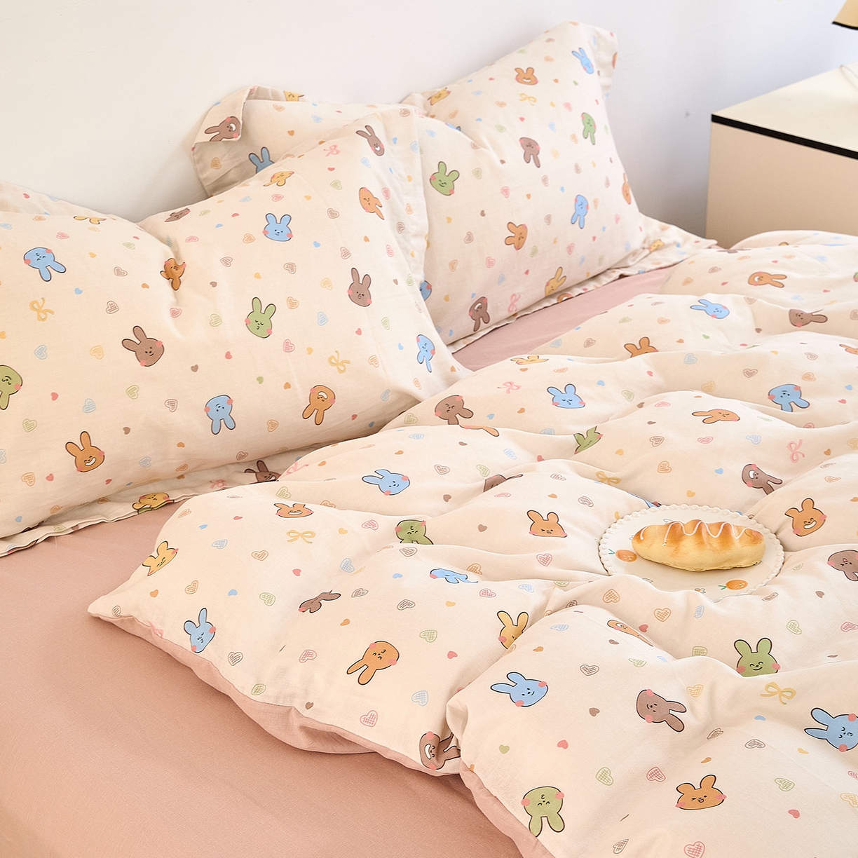 91家纺网 家纺一手货源 找家纺 锦罗绣 2025新款全棉双层纱印花单被套（第二批） 小兔园