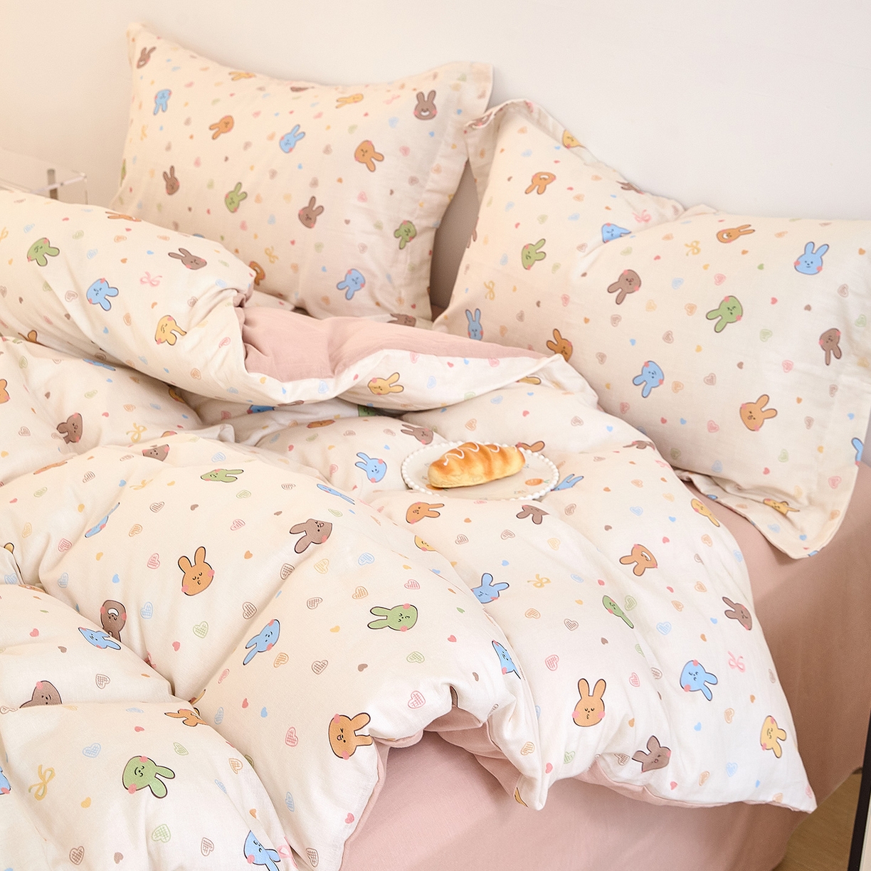 91家纺网 家纺一手货源 找家纺 锦罗绣 2025新款全棉双层纱印花单被套（第二批） 小兔园