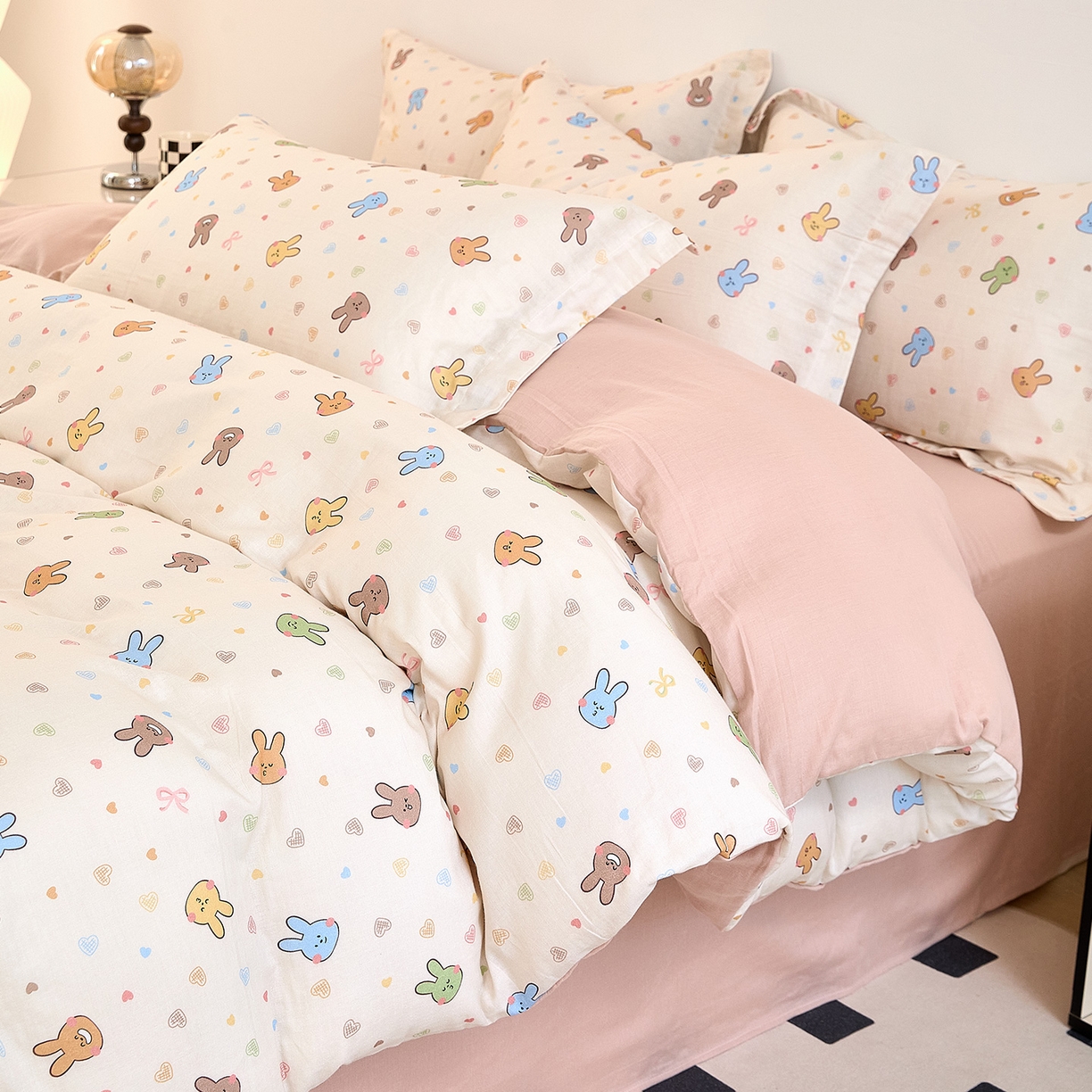 91家纺网 家纺一手货源 找家纺 锦罗绣 2025新款全棉双层纱印花单被套（第二批） 小兔园