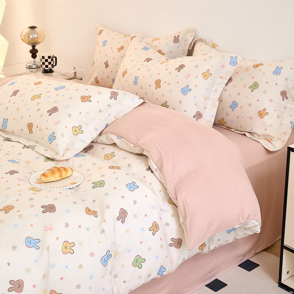 91家纺网 家纺一手货源 找家纺 锦罗绣 2025新款全棉双层纱印花单被套（第二批） 小兔园