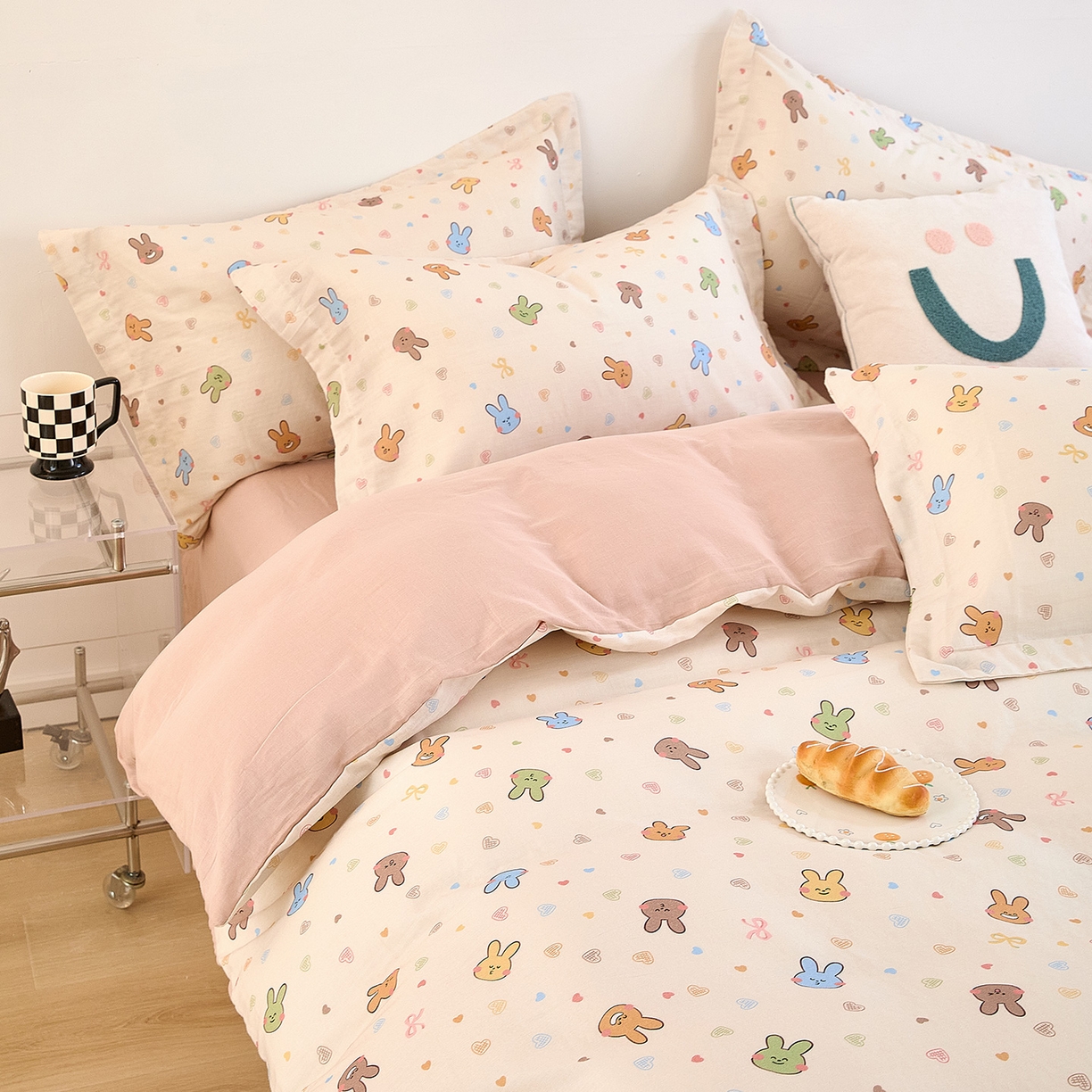 91家纺网 家纺一手货源 找家纺 锦罗绣 2025新款全棉双层纱印花单被套（第二批） 小兔园