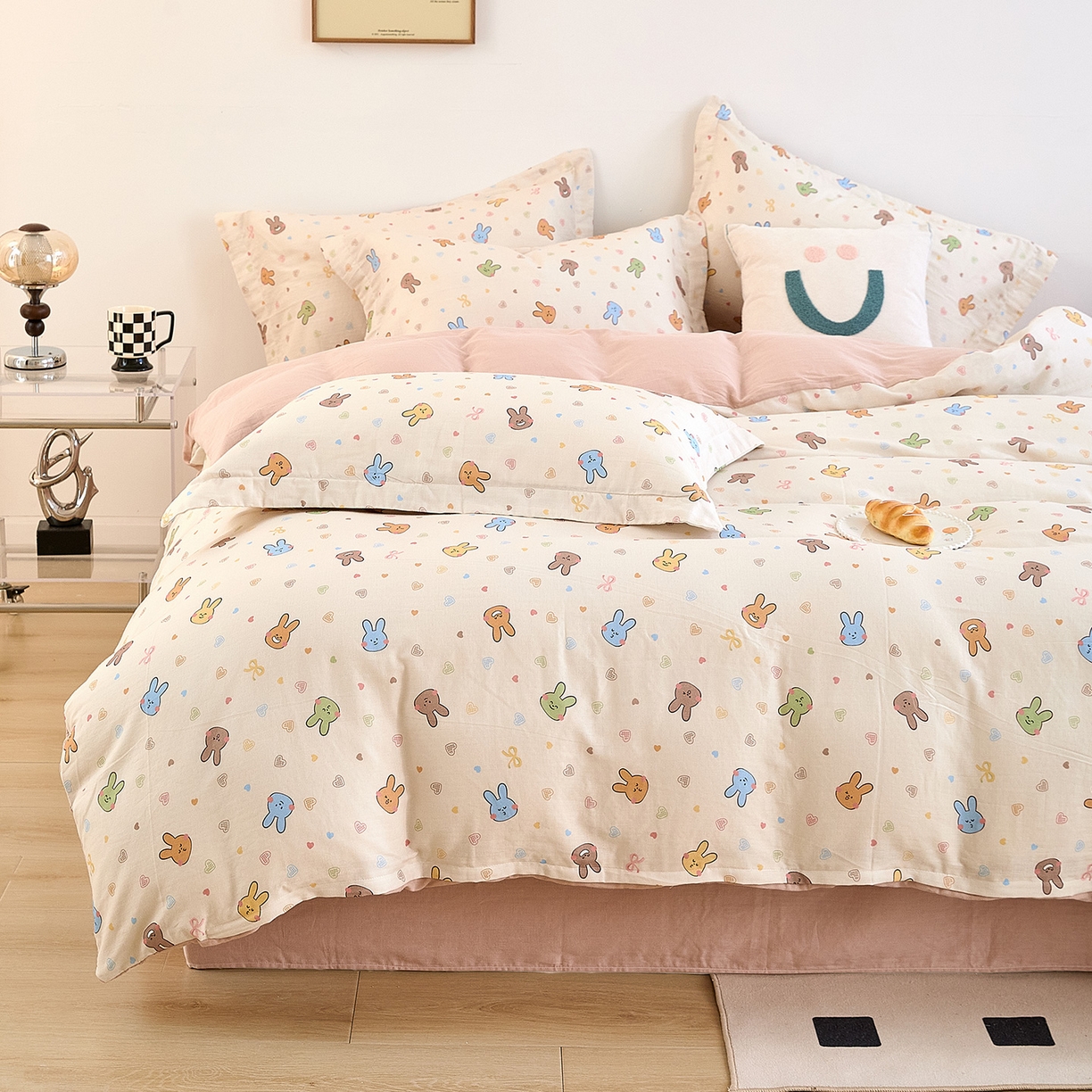 91家纺网 家纺一手货源 找家纺 锦罗绣 2025新款全棉双层纱印花单被套（第二批） 小兔园