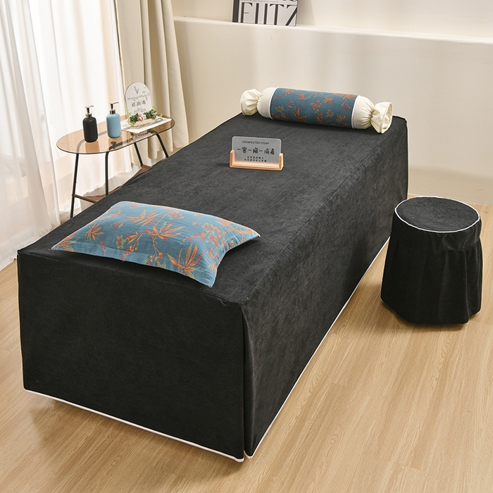 91家纺网 家纺一手货源 找家纺 不打烊家纺 2025新款全棉有氧双层纱羊毛尼美容床罩系列套件-叶繁枝茂 叶繁枝茂-黑色