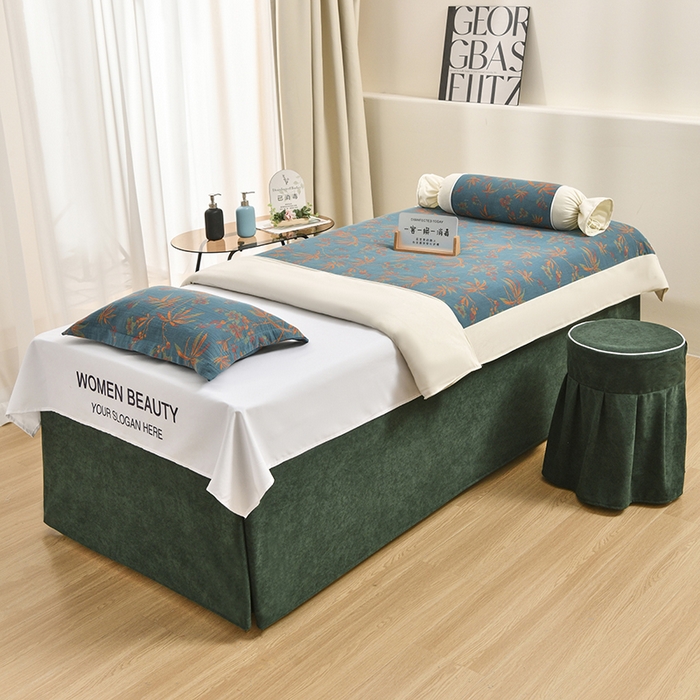 91家纺网 家纺一手货源 找家纺 不打烊家纺 2025新款全棉有氧双层纱羊毛尼美容床罩系列套件-叶繁枝茂 叶繁枝茂-墨绿