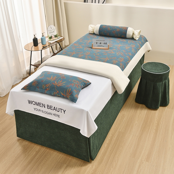 不打烊家纺 2025新款全棉有氧双层纱羊毛尼美容床罩系列套件-叶繁枝茂 叶繁枝茂-墨绿