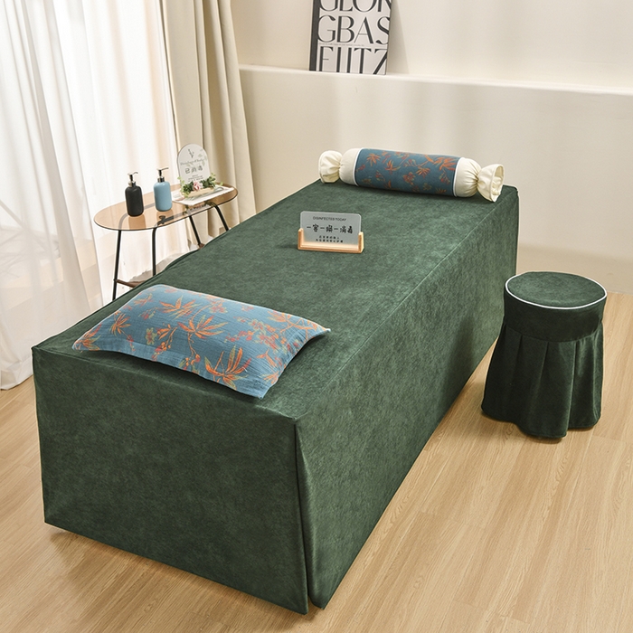 91家纺网 家纺一手货源 找家纺 不打烊家纺 2025新款全棉有氧双层纱羊毛尼美容床罩系列套件-叶繁枝茂 叶繁枝茂-墨绿