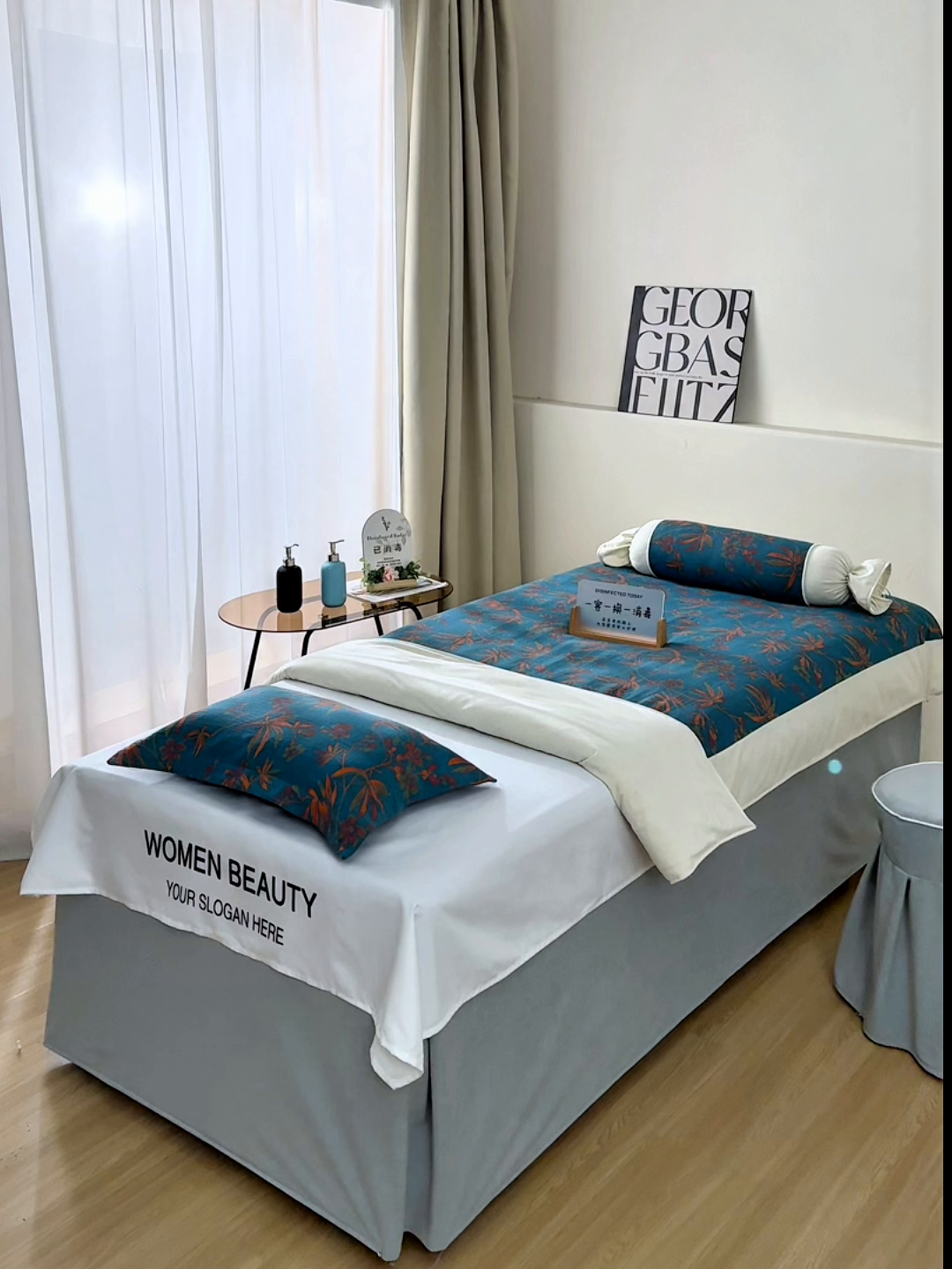 91家纺网 家纺一手货源 找家纺 不打烊家纺 2025新款全棉有氧双层纱羊毛尼美容床罩系列套件-叶繁枝茂 叶繁枝茂-灰色