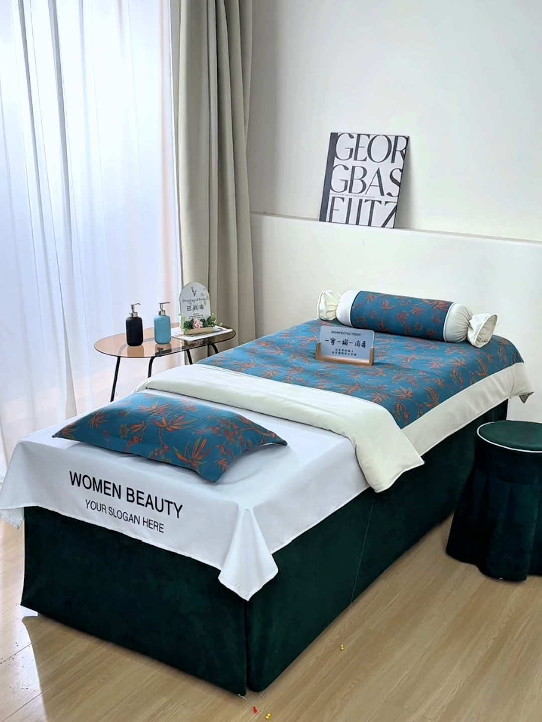 91家纺网 家纺一手货源 找家纺 不打烊家纺 2025新款全棉有氧双层纱羊毛尼美容床罩系列套件-叶繁枝茂 叶繁枝茂-墨绿