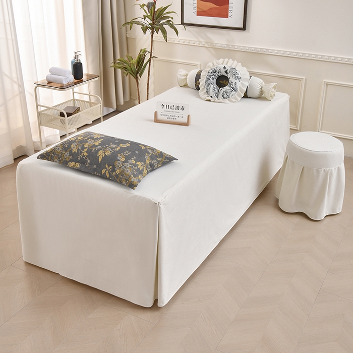 91家纺网 家纺一手货源 找家纺 不打烊家纺 2025新款全棉有氧双层纱羊毛尼美容床罩系列套件-梅花颂 梅花颂-米白