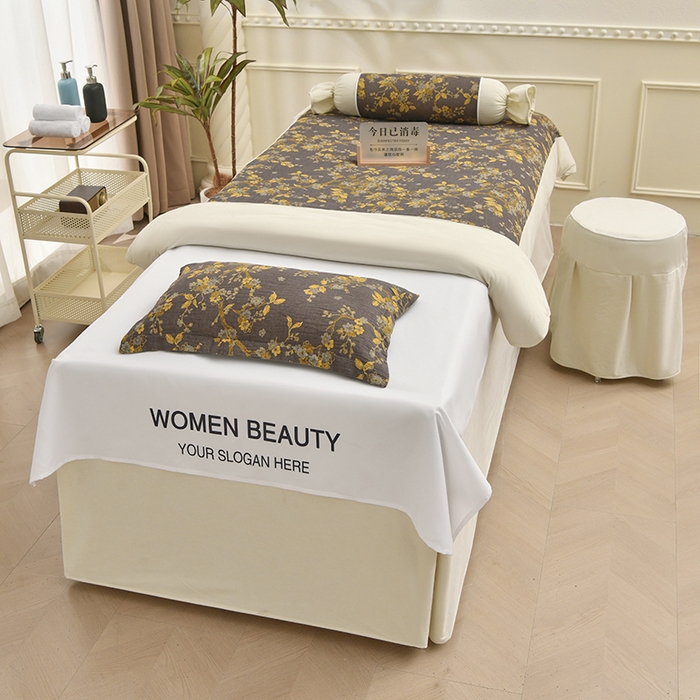 不打烊家纺 2025新款全棉有氧双层纱羊毛尼美容床罩系列套件-梅花颂 梅花颂-米白