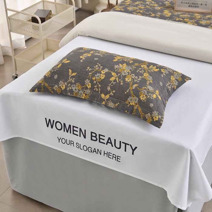 91家纺网 家纺一手货源 找家纺 不打烊家纺 2025新款全棉有氧双层纱羊毛尼美容床罩系列套件-梅花颂 梅花颂-灰色