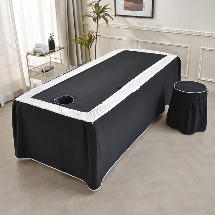 91家纺网 家纺一手货源 找家纺 不打烊家纺 2025新款全棉有氧双层纱羊毛尼美容床罩系列套件-梅花颂 梅花颂-黑色