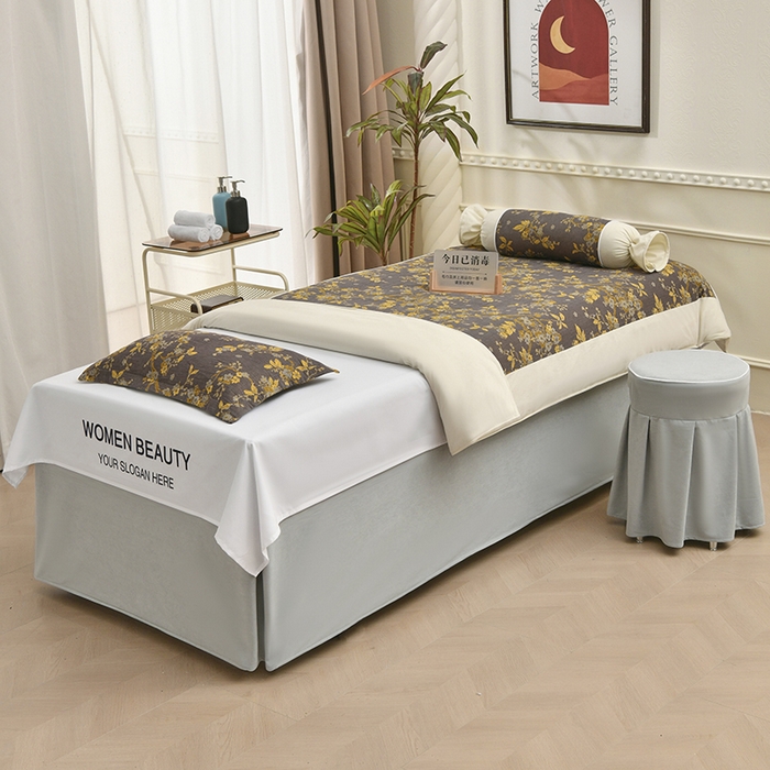 91家纺网 家纺一手货源 找家纺 不打烊家纺 2025新款全棉有氧双层纱羊毛尼美容床罩系列套件-梅花颂 梅花颂-灰色