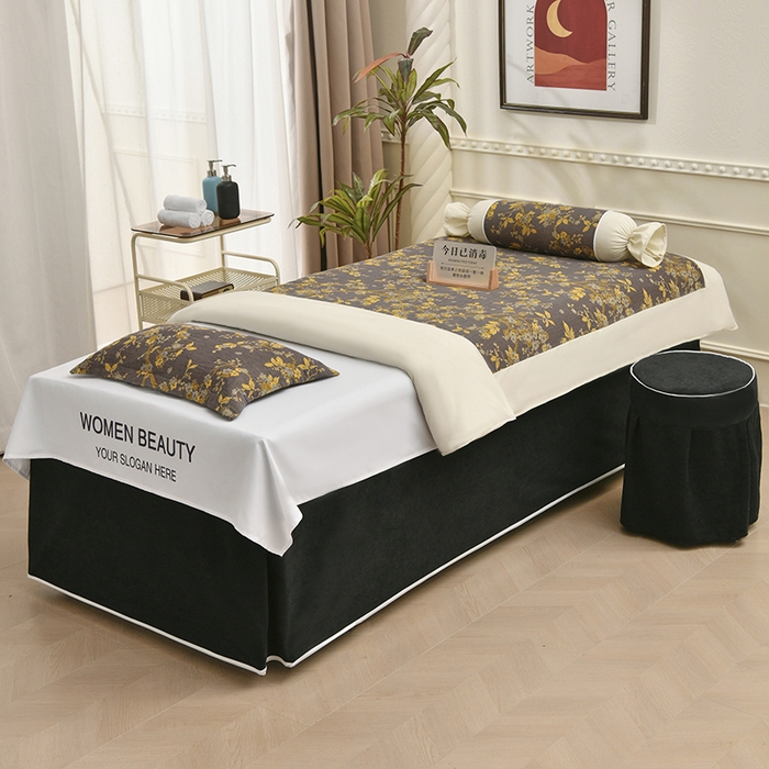 91家纺网 家纺一手货源 找家纺 不打烊家纺 2025新款全棉有氧双层纱羊毛尼美容床罩系列套件-梅花颂 梅花颂-黑色