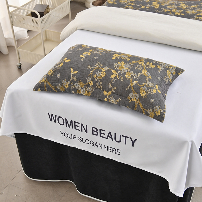 91家纺网 家纺一手货源 找家纺 不打烊家纺 2025新款全棉有氧双层纱羊毛尼美容床罩系列套件-梅花颂 梅花颂-黑色