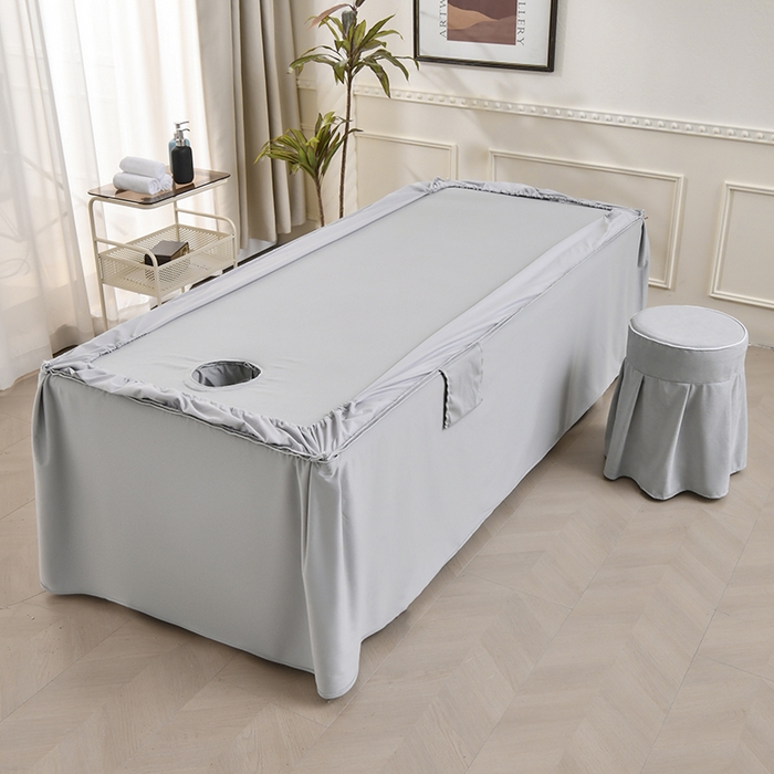 91家纺网 家纺一手货源 找家纺 不打烊家纺 2025新款全棉有氧双层纱羊毛尼美容床罩系列套件-梅花颂 梅花颂-灰色