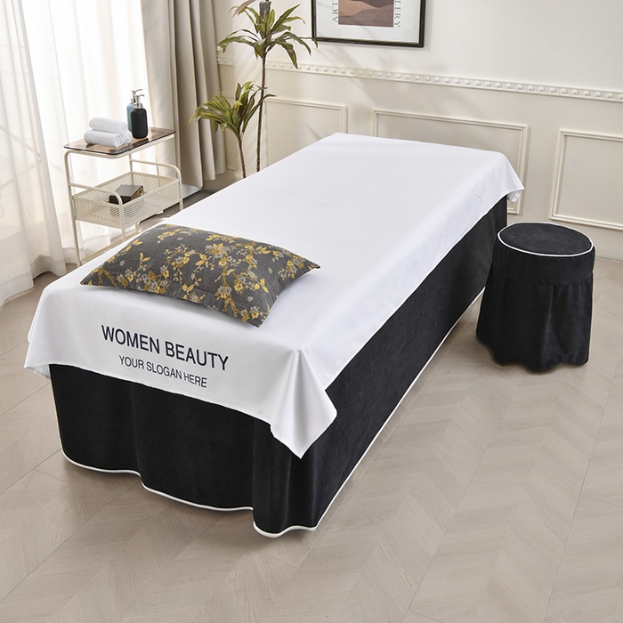 91家纺网 家纺一手货源 找家纺 不打烊家纺 2025新款全棉有氧双层纱羊毛尼美容床罩系列套件-梅花颂 梅花颂-黑色