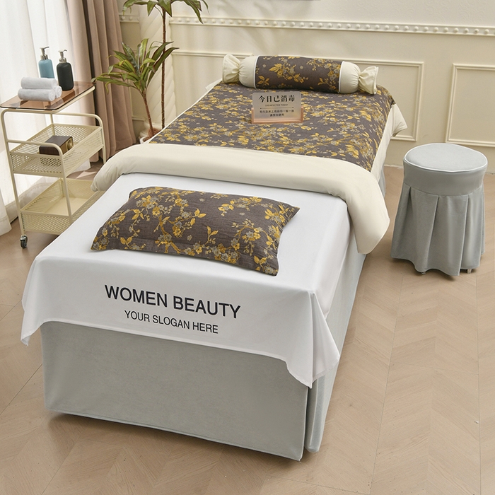 不打烊家纺 2025新款全棉有氧双层纱羊毛尼美容床罩系列套件-梅花颂 梅花颂-灰色