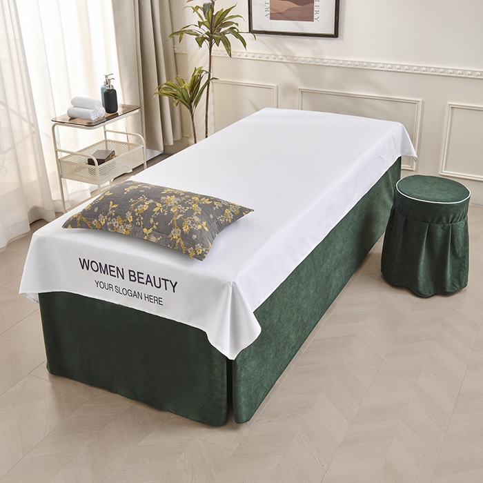 91家纺网 家纺一手货源 找家纺 不打烊家纺 2025新款全棉有氧双层纱羊毛尼美容床罩系列套件-梅花颂 梅花颂-墨绿