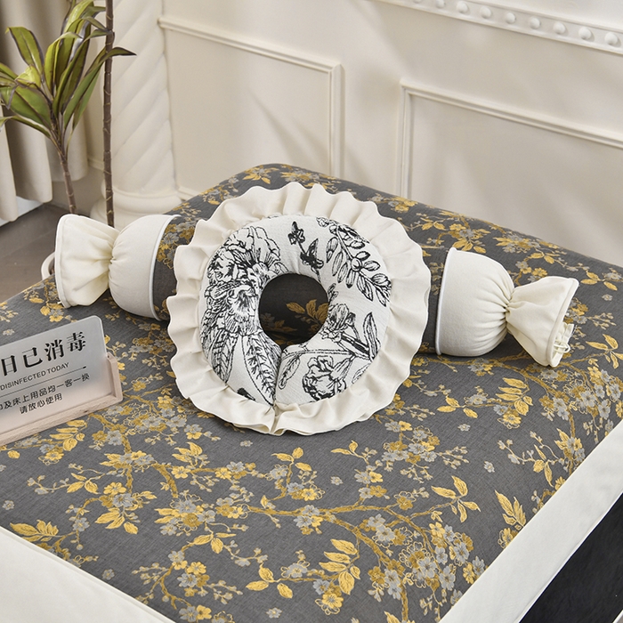 91家纺网 家纺一手货源 找家纺 不打烊家纺 2025新款全棉有氧双层纱羊毛尼美容床罩系列套件-梅花颂 梅花颂-黑色