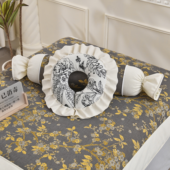 91家纺网 家纺一手货源 找家纺 不打烊家纺 2025新款全棉有氧双层纱羊毛尼美容床罩系列套件-梅花颂 梅花颂-灰色