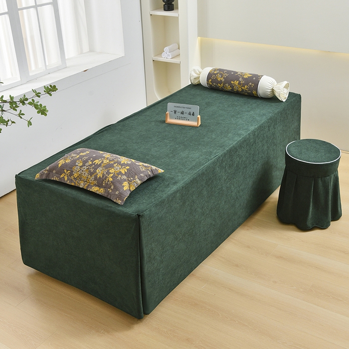 91家纺网 家纺一手货源 找家纺 不打烊家纺 2025新款全棉有氧双层纱羊毛尼美容床罩系列套件-梅花颂 梅花颂-墨绿