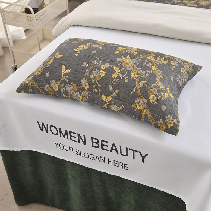 91家纺网 家纺一手货源 找家纺 不打烊家纺 2025新款全棉有氧双层纱羊毛尼美容床罩系列套件-梅花颂 梅花颂-墨绿