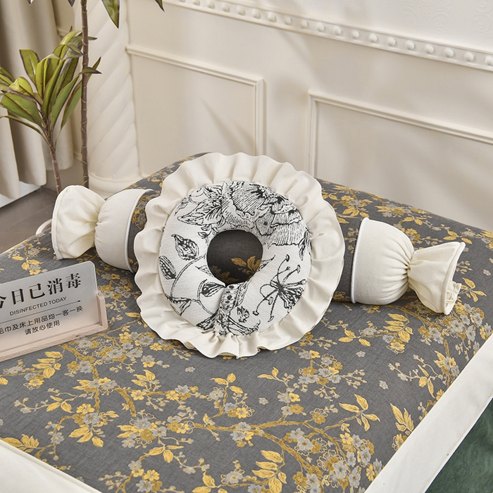 91家纺网 家纺一手货源 找家纺 不打烊家纺 2025新款全棉有氧双层纱羊毛尼美容床罩系列套件-梅花颂 梅花颂-墨绿