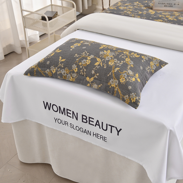 91家纺网 家纺一手货源 找家纺 不打烊家纺 2025新款全棉有氧双层纱羊毛尼美容床罩系列套件-梅花颂 梅花颂-米白