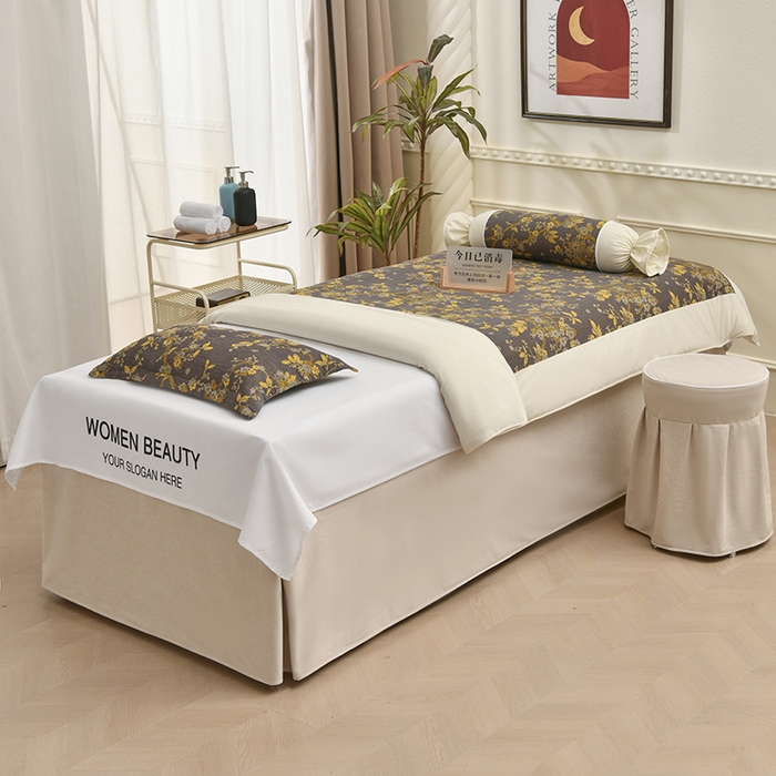 91家纺网 家纺一手货源 找家纺 不打烊家纺 2025新款全棉有氧双层纱羊毛尼美容床罩系列套件-梅花颂 梅花颂-卡其