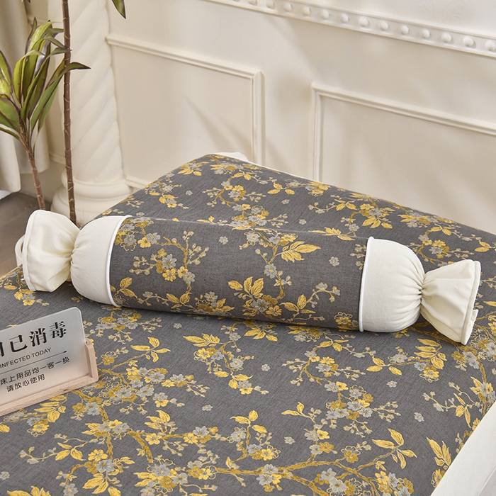 91家纺网 家纺一手货源 找家纺 不打烊家纺 2025新款全棉有氧双层纱羊毛尼美容床罩系列套件-梅花颂 梅花颂-卡其