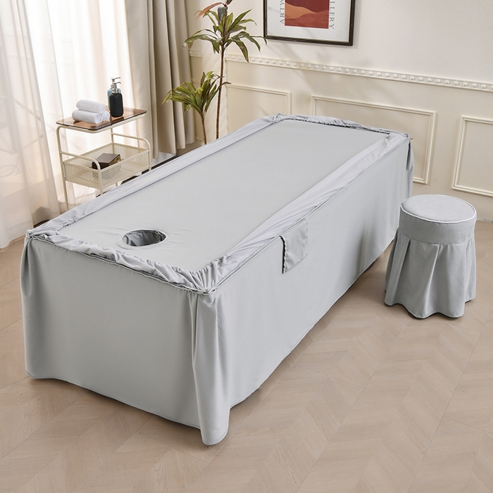 91家纺网 家纺一手货源 找家纺 不打烊家纺 2025新款全棉有氧双层纱羊毛尼美容床罩系列套件-美好旋律 美好旋律-灰色