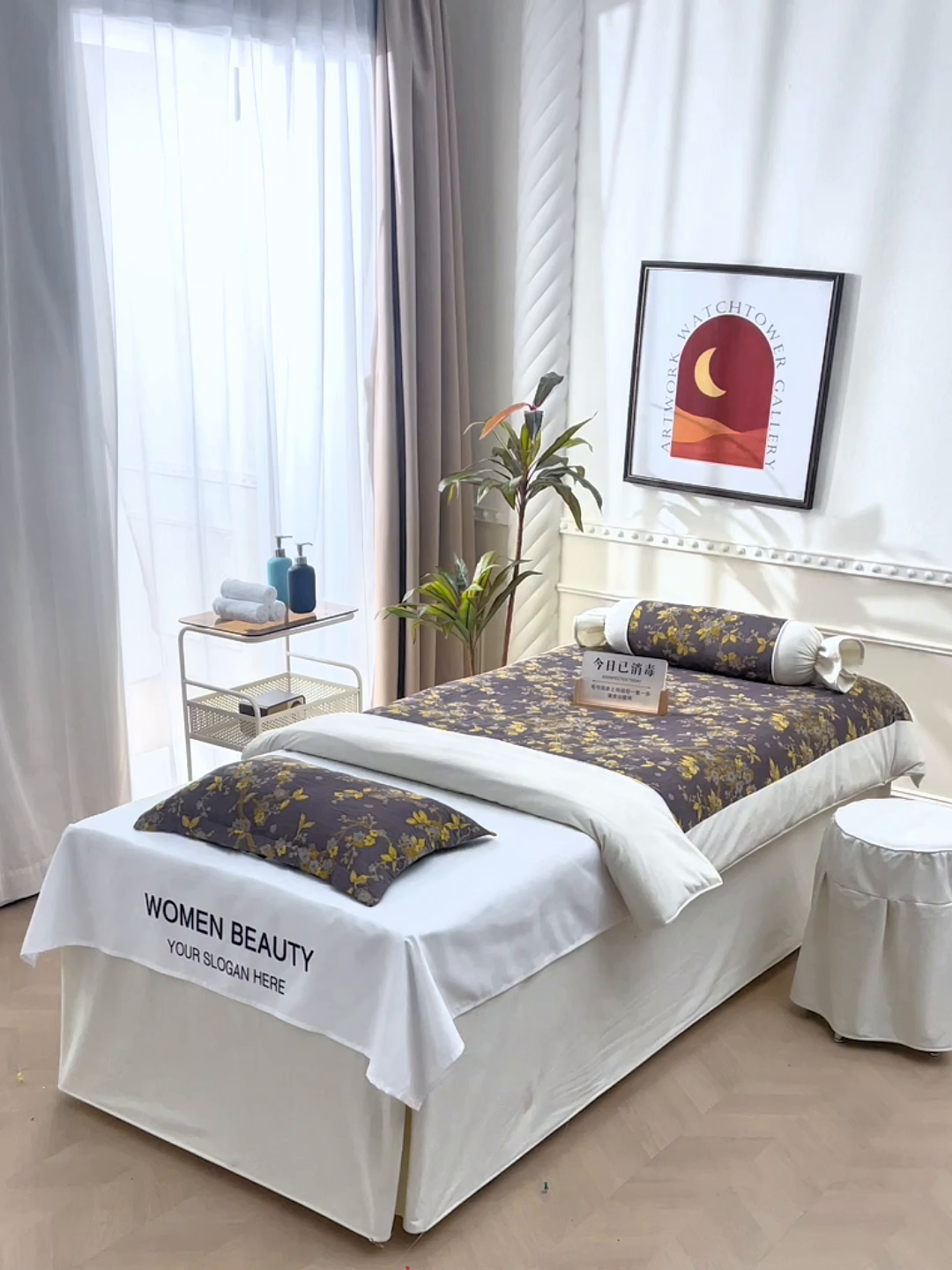 91家纺网 家纺一手货源 找家纺 （总）不打烊家纺 2025新款全棉有氧双层纱羊毛尼美容床罩系列套件-梅花颂