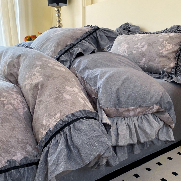 大麦家纺 2025新款复古风高端提花水洗亚麻原麻四件套 海棠花开