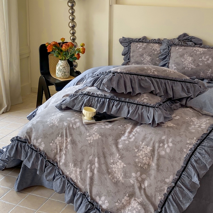 91家纺网 家纺一手货源 找家纺 大麦家纺 2025新款复古风高端提花水洗亚麻原麻四件套 海棠花开