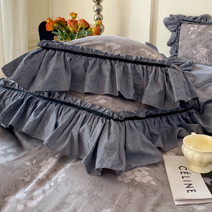 91家纺网 家纺一手货源 找家纺 大麦家纺 2025新款复古风高端提花水洗亚麻原麻四件套 海棠花开